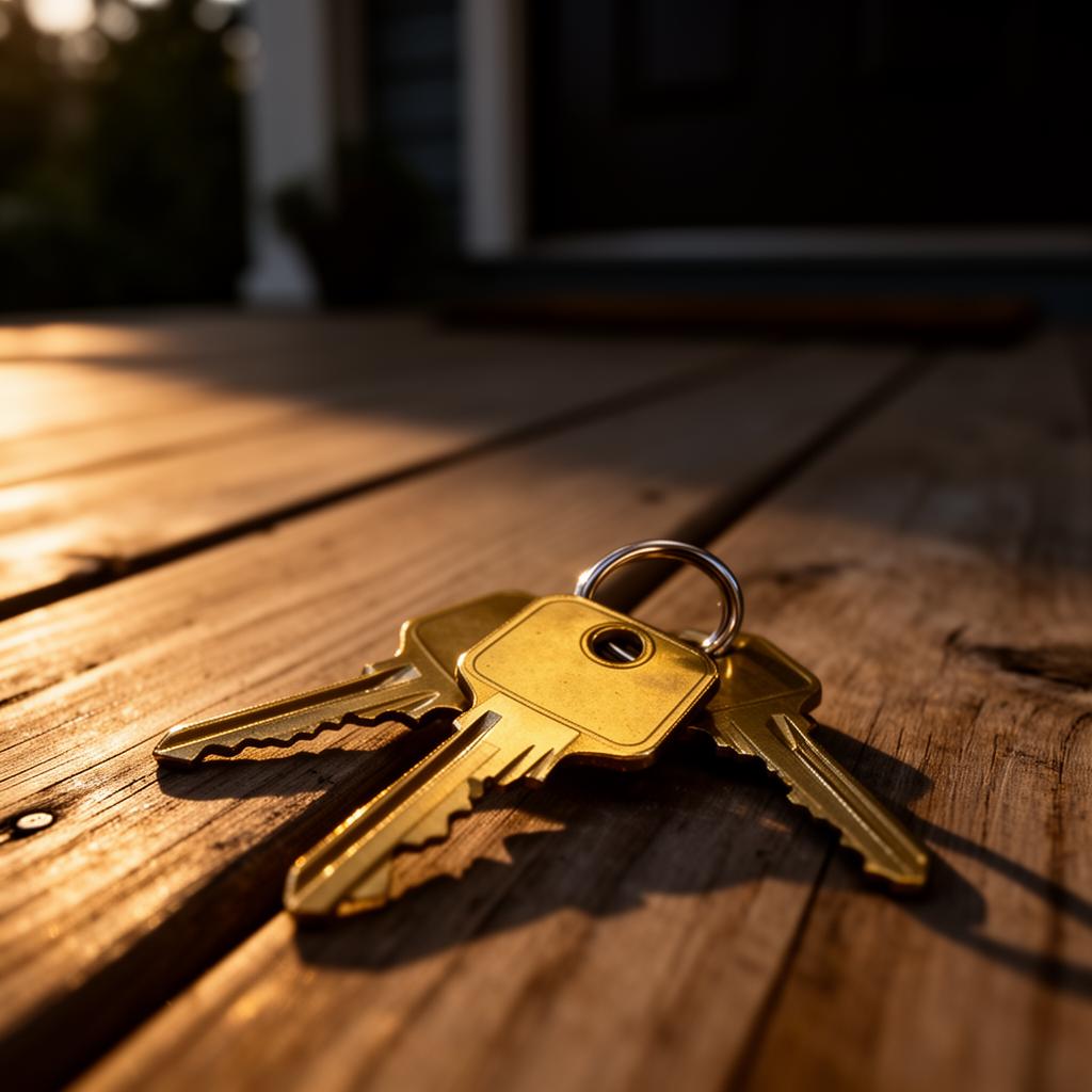 House keys on a wooden porch